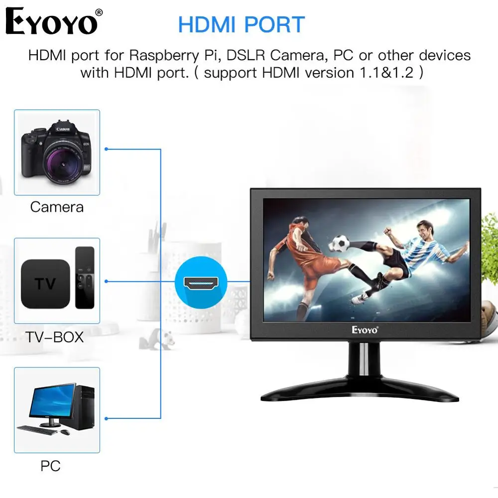 Eyoyo EM07H 7 Inch Mini IPS 1280x800 LCD Monitor PC Computer Screen HDMI industrial Security Screen Display With VGA AV BNC