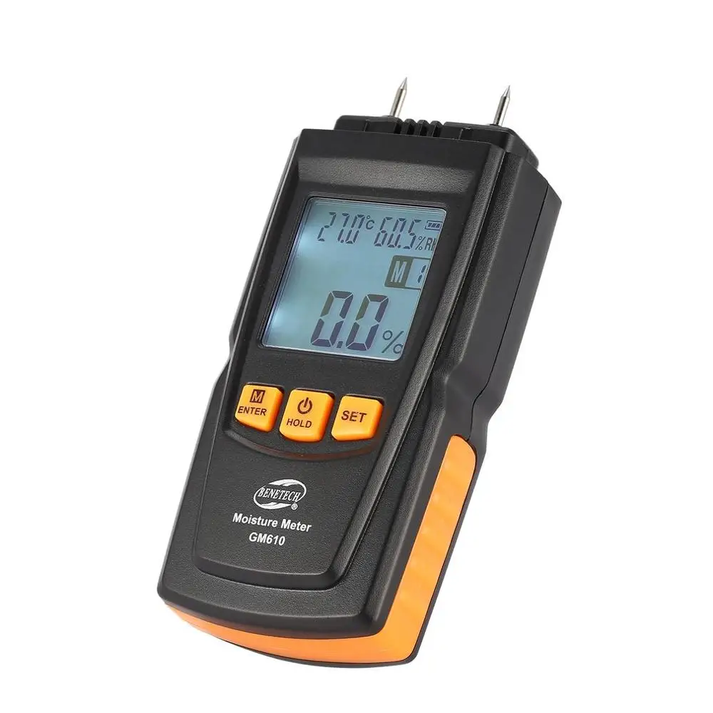 BENETECH GM610 цифровой ЖК-дисплей измеритель влажности древесины тестер влажности древесины бумага дерево влажной детектор 2 булавки гигрометр
