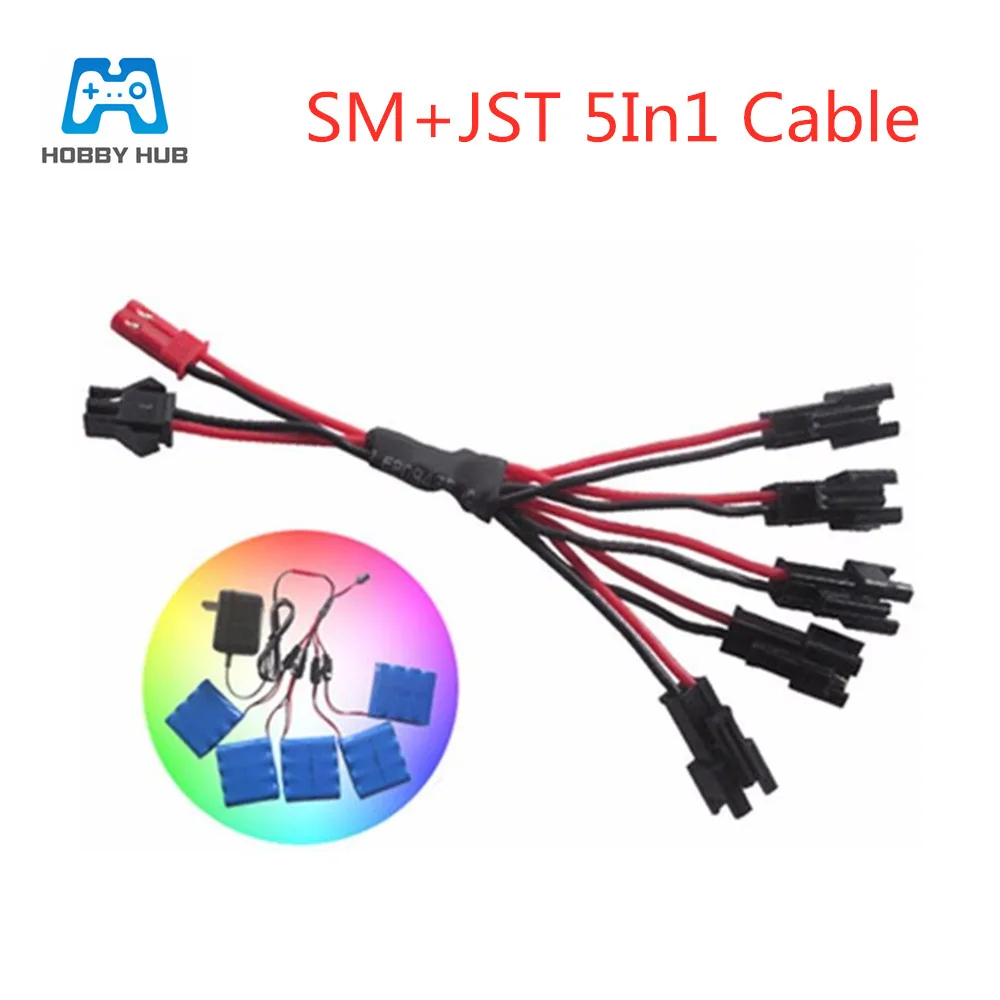 

SM+JST plug 5 in 1 Charger Parallel line cable For Ni-MH Battery DFD F182 F183 Udi U12A Syma S033g Lipo Battery Charging Cable