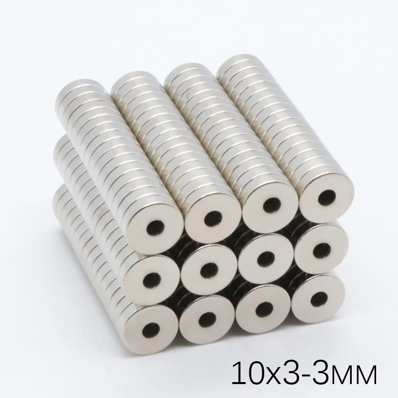 

200Pcs 10x3mm Hole: 3mm Ring Neodymium Countersunk Magnets Small Round Permanent Super Strong Rare Earth Magnet Disc10*3-3mm