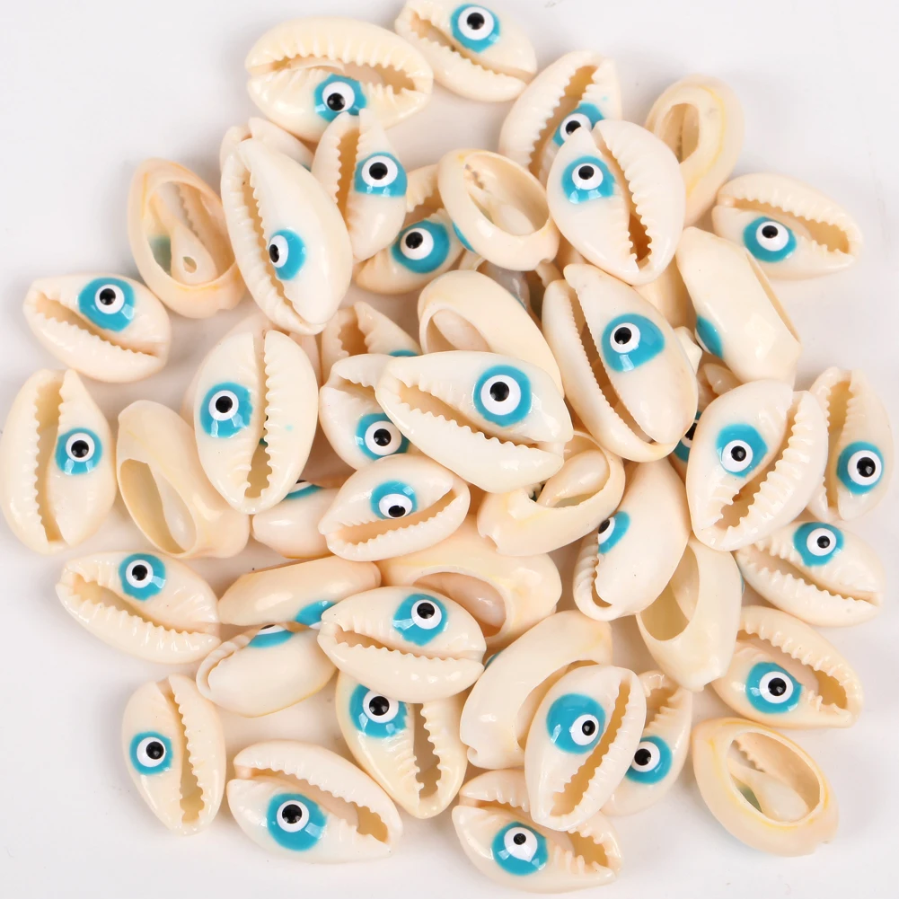 10Pcs Blue Evil Eye Seashell Cowrie Conch Beads for Jewelry Making 10mm