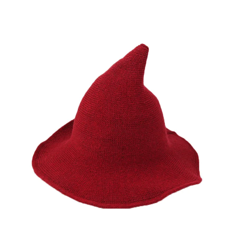 Женская шляпа ведьмы на Хэллоуин, Современная шляпа ведьмы, изготовленная из высококачественной овечьей шерсти, женский костюм, аксессуар, подарок - Цвет: Red