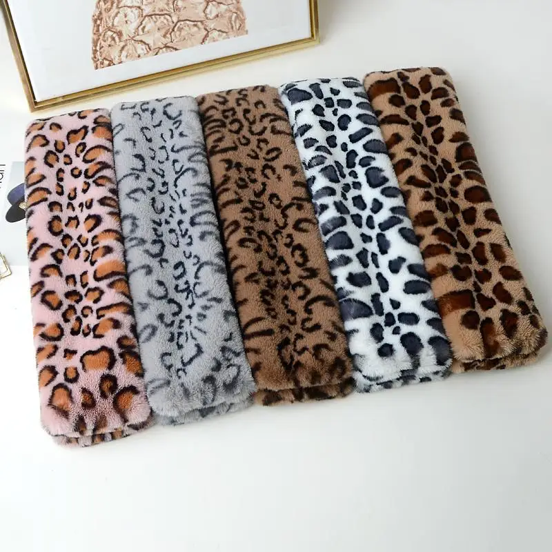 Korean Leopard Print Plush Scarf Winter Faux Rabbit Fur Thicken Warm False Collar Zebra Pattern Cross Neck Guard Warm Snood N37