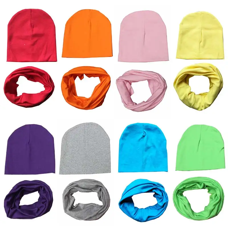 

Fashion Solid Colot Cotton Hat Scarf Sets Baby Hat Scarf Beanie Infant Girl Boy Cap Soft 19 Color Comfortable Winter Autumn 2020