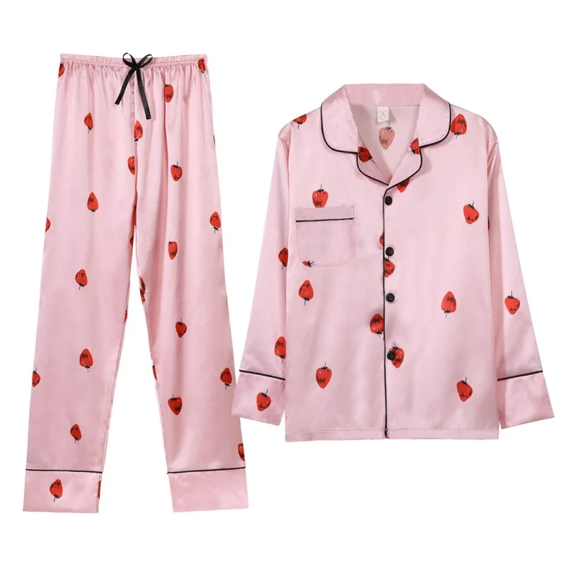 

Hot Selling Seven Pieces Pajamas Women's Spring And Autumn Summer Europe Silk Cardigan Tracksuit 7 Pieces Imitated Silk Fabric P