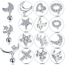 1PC Cross Star Moon Flower CZ Tragus Cartilage Piercings Ear Stud Helix Piercings Crystal Daith Rook Earrings Women Jewelry 16G