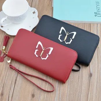 

New 2020 Long Ladies Leather Wallet Women Zip Purse Butterfly Case Phone Clutch Money Bag Female Handbag Card Holder for Girl