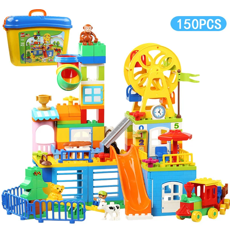 

Children Assembled Building Blocks City Happy Valley Theme Scene DIY Assembling Large Particles Storage ENLIGHTEN Educational To