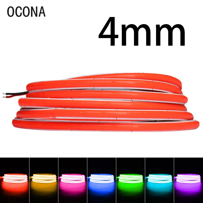 รูปสินค้า OCONA DC 12V 24V Super Thin 4 มม.-สี COB ไฟ LED Strip สําหรับตู้รถ DIY 480LED สีฟ้า/สีชมพู/สีแดง/สีม่วง LED เทปริบบิ้น
