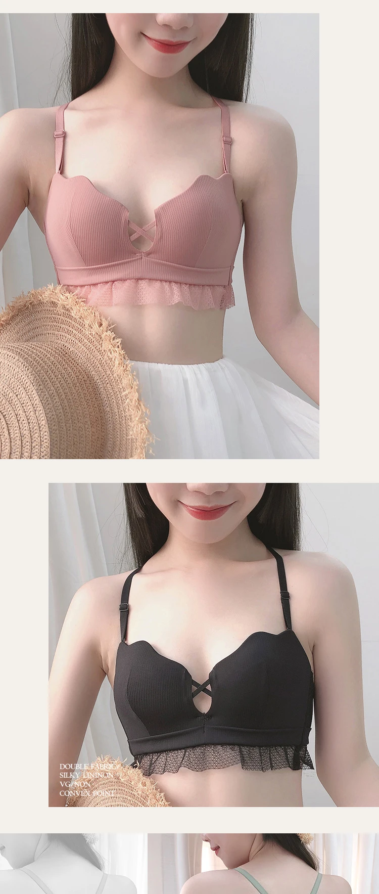 Roseheart/осенние новые модные женские комплекты сексуального белья розового и зеленого цветов кружевные хлопковые трусики с перекрестной спинкой мягкие комплекты беспроводного бюстгальтера A B