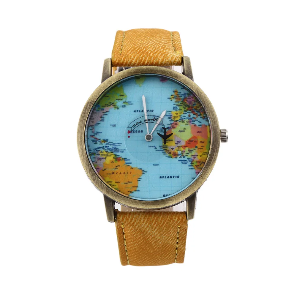 Fashion Global Travel By Plane Map Men Women Watches Casual Denim Quartz Watch Casual Sports Watches for Men relogio feminino