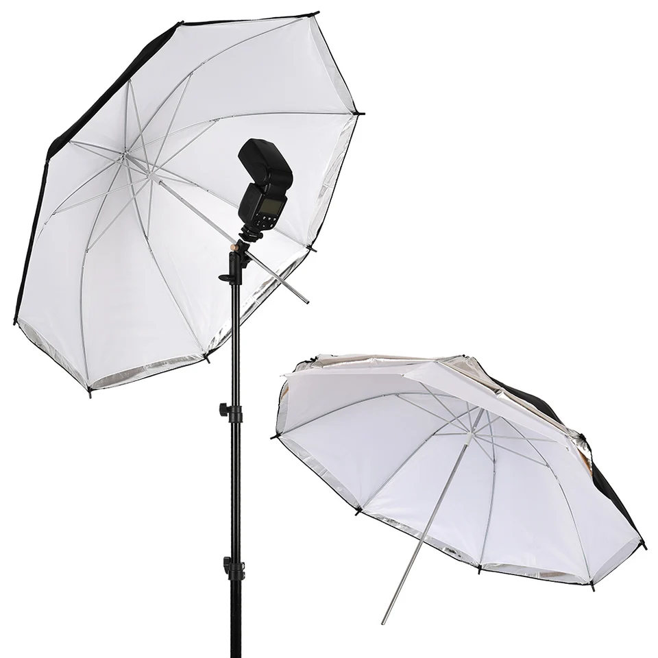 Kit D'éclairage Parapluie Photo 33/43 Cm - Réflecteur Noir/argent Pour Lumière Douce Ou Contrastée