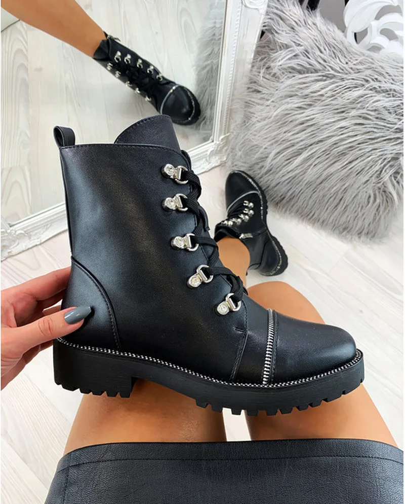 Женские ботильоны; chaussure; ботинки гладиаторские туфли-лодочки на низком каблуке; обувь из искусственной кожи с круглым носком на шнуровке; женская обувь; zapatos mujer sapato; H511