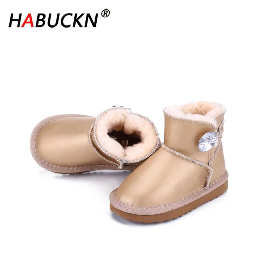 

HABUCKN Australia childrens Snow Boots Genuine Cowhide Leather Ankle Boots Warm Winter Boots Boy and girl shoes Diamond buckle