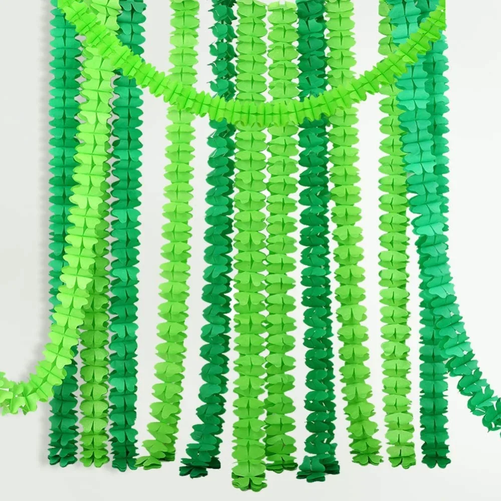 Description Picture 4 of item4Pcs Green Paper Leaf Pull Garland Four Leaf Shamrock Clover Streamer Backdrop Banner Hanging St. Patrick’s Day Party Decoration