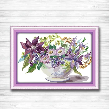 

flower purple Vase diy painting dmc 14CT 11CT counted cross stitch kits embroidery set Needlework Set chinese cross stitch