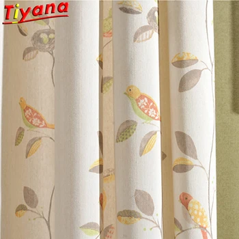 

Cotton Linen Cartoon Childlike Bird Curtain Cloth for Living Room Printed Rattan Curtain Tulle for Kitchen Balcony W-HM288#30