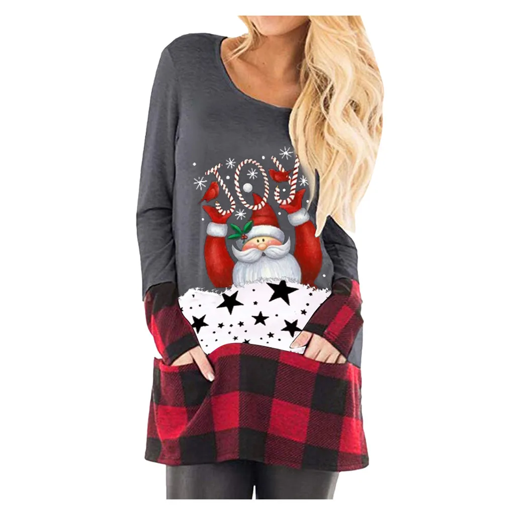 Милые женские толстовки, пуловер, женские рождественские топы, клетчатая туника с длинным рукавом, корейский стиль, пуловеры, roupas Femininas
