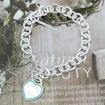 

100% pure silver exclusive blue enamel heart card classic fashion ladies bracelet with valentine's day gift