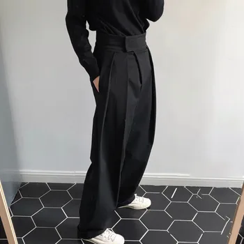 

LANMREM 2020 Fashion Velcro High Waist Fold Slanted Women Wide Leg Pants autumn Autumn Female Loose Trousers Casual Bottom TA992