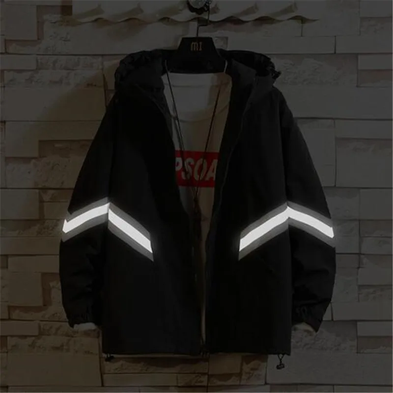 

2019 nwe personality reflective jacket men thin windbreaker hooded coat men Hip Hop streetwear wild clothes chaqueta hombre