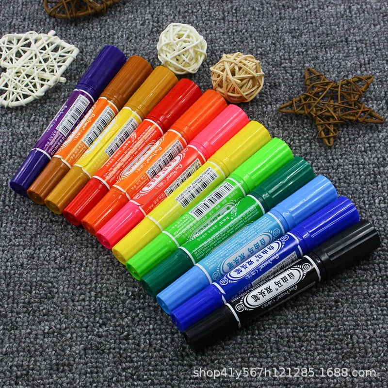 

Free Horse 12 Color Oily Big Two Sides Color Oblique Head Mark Pen Waterproof Do Not Fade Marking Pen Line Drawing Pen
