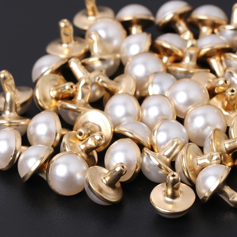 100x Imitation Pearls with Rivets Studs for Leather Bag Shoes Clothes Crafts Decor