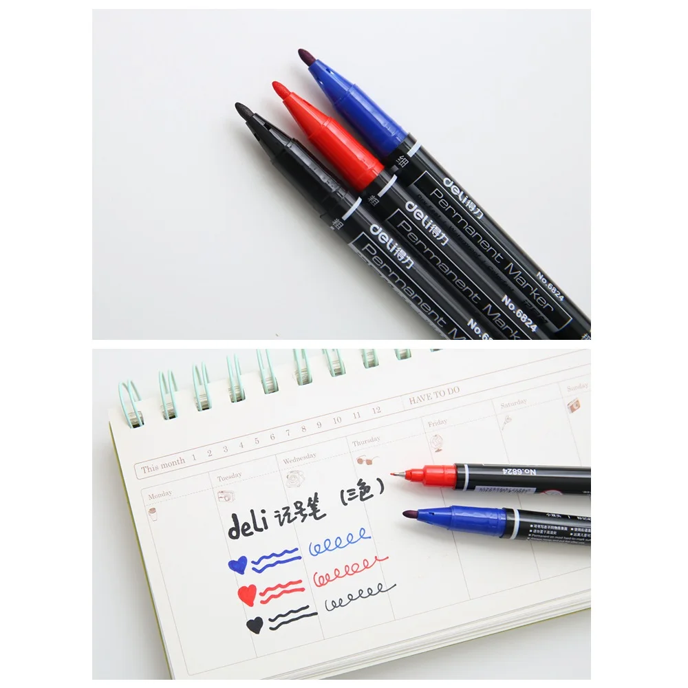 3pcs Oil Based Ink Permanent Color Marker Pen Bold Fine Drawing Painting Black Blue Red for CD Fabric Wood Office School A6537