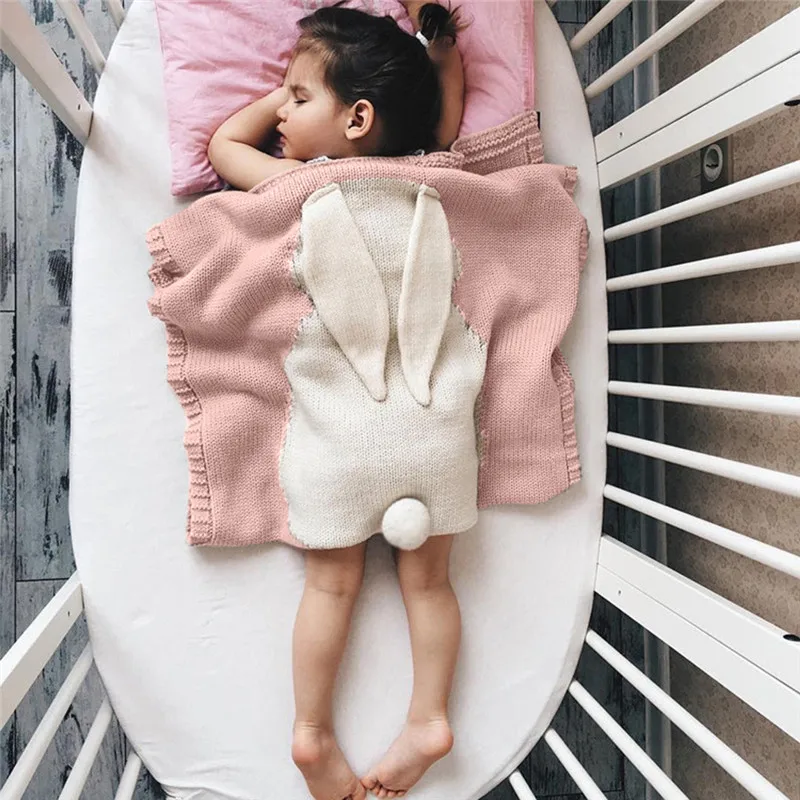 Knitted Baby Blanket Rabbit Soft and Warm Children's Bath Towel Blanket 73×108cm kocyk dla dziecka#4N22