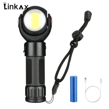 

360 Rotatable Head Ball LED Flashlight Magnet COB Work Light T6 LED Flashlight Lamp Torch 7-Mode USB Rechargeable 18650 Lamp