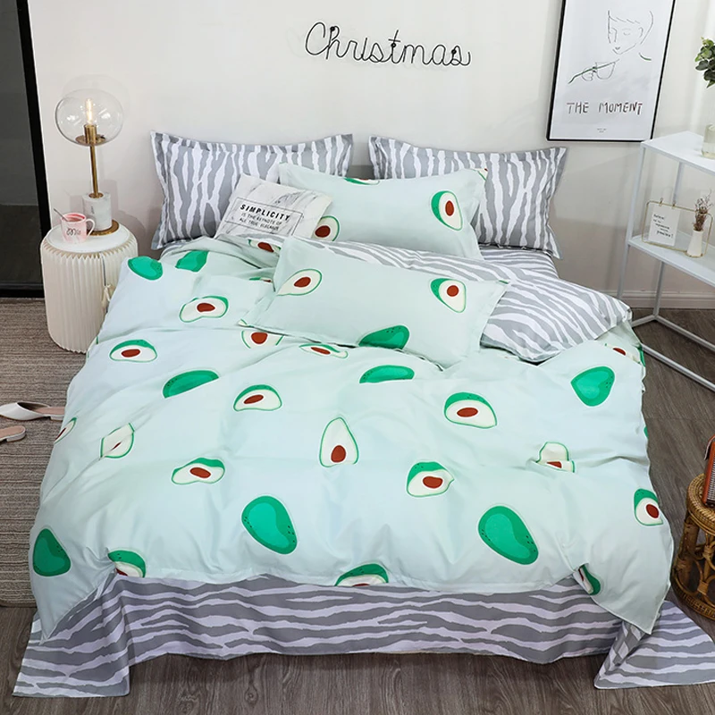 

Caw Bedding Set Fruit Avocado Print Duvet Cover Set Bedclothes & Pillowcase & Bed Sheet super king queen full twin size 3/4pcs