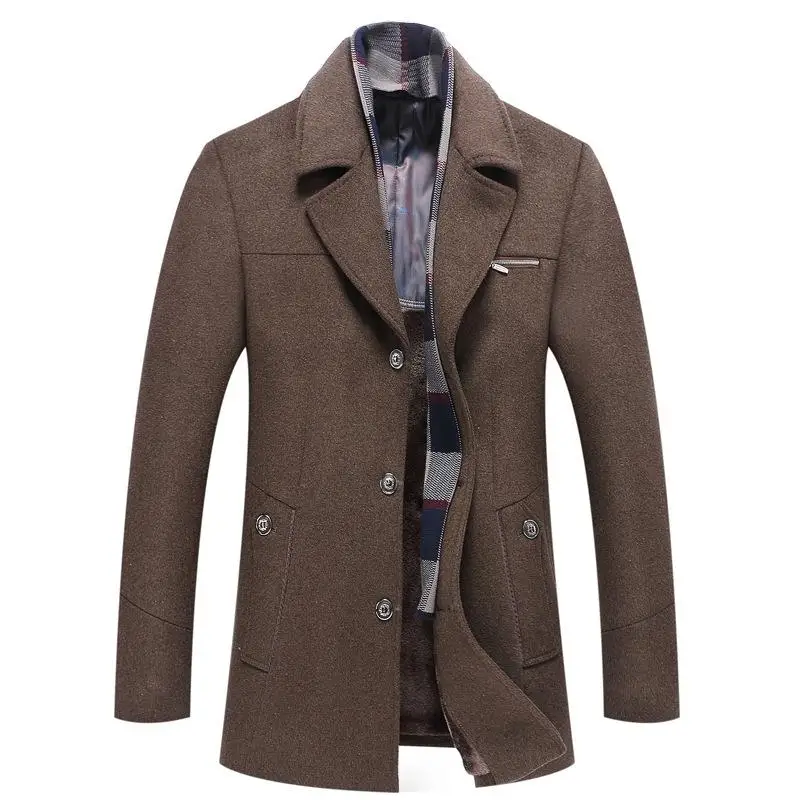 Новое поступление модные зимние уплотненная шерсть ветрового стекла Пальто Повседневное однобортное толстое Мужское пальто Plsu размер M L XL 2XL3XL 4XL - Цвет: brown