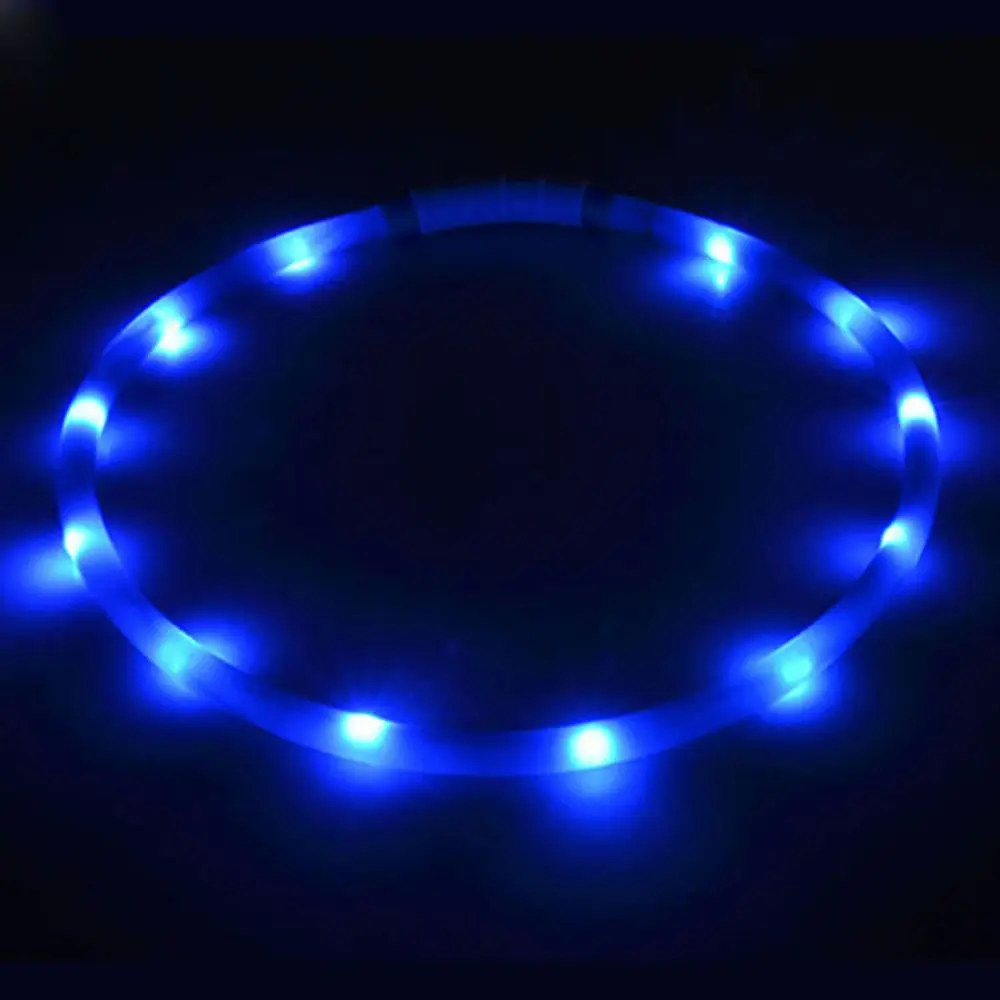 Blue USB для домашних любимцев собак кошек перезаряжаемый мигающий ночной ошейник светящийся ошейник Светодиодный светильник USB ошейник для собак светящийся плюшевый флэш-ошейник для домашних животных - Цвет: Blue