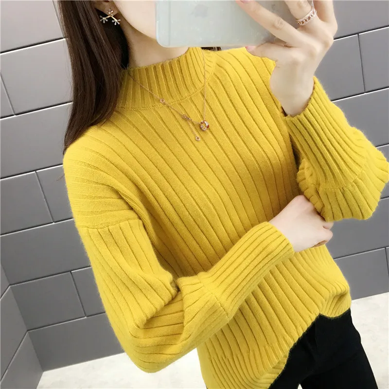 

5177 (Dongfang 3rd row 5th) Autumn and winter new semi-high collar stretch knitted sweater pure color Pullover 32