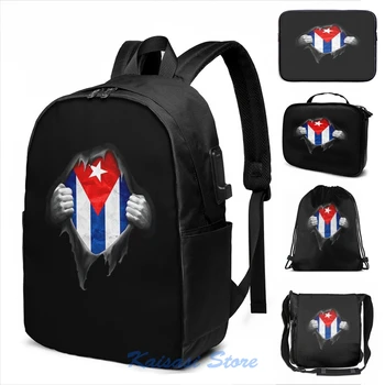 

Funny Graphic print Cuba Flag Proud Cuban USB Charge Backpack men School bags Women bag Travel laptop bag