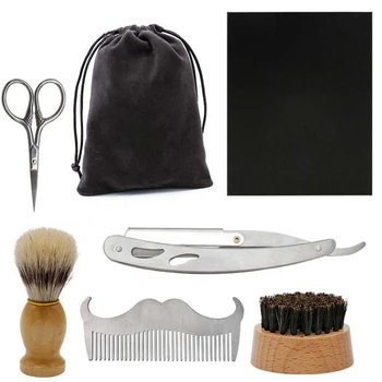 

Men Facial Beard Brush Comb Set Boar Bristle Stainless Steel Comb Hair Razor Shaving Brush Beard Brush Shaving Tool