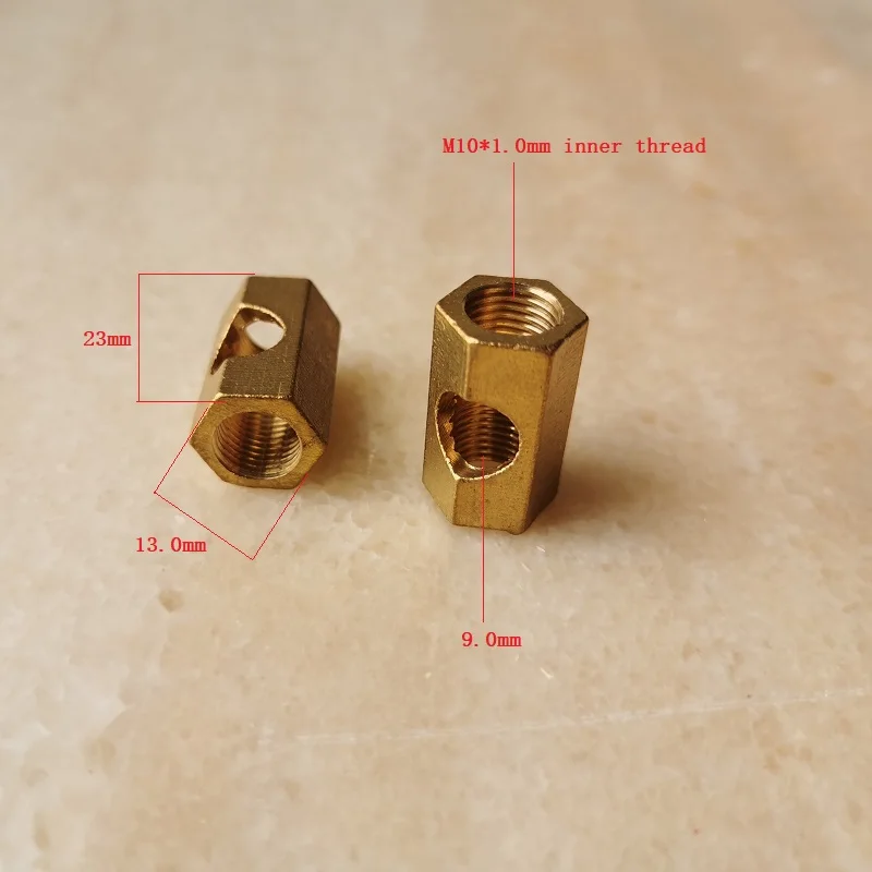 M10 Brass Hex Nut Fastening Thread Rod Hollow Tube with 9.0mm Open Hole Middle Connector for DIY Lamp Accessories