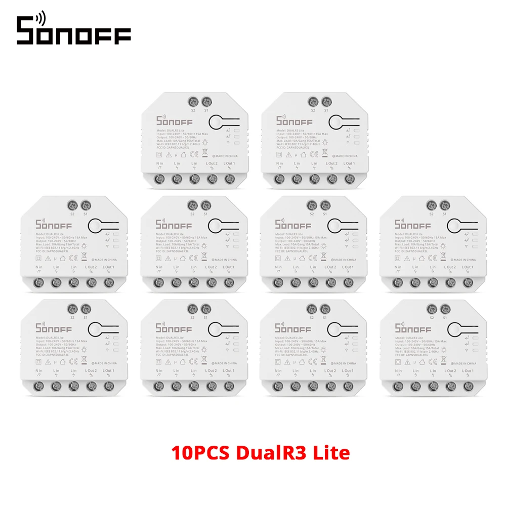 1-20PCS SONOFF DualR3 Lite WiFi Switch Dual Relay Module DIY MINI Switch Remote Two Way Control Work with Alexa Google Home 