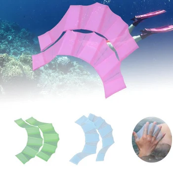 

1 Pair Frog Silicone Hand Swimming Fins Handcuffs Flippers Swim Palm Finger FOU99