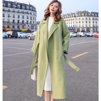 

NEW Autumn Winter Coat Women Woolen Coats With Belt Overcoats Long section Windbreaker Wool Jackets Outerwear