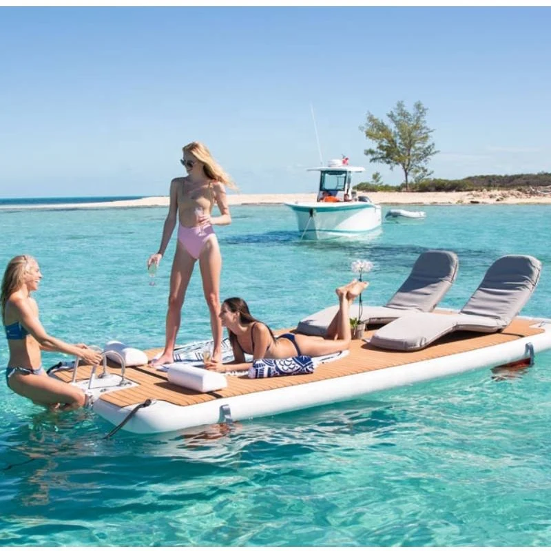 Drop Stitch PVC Inflatable Swim Platform Boat Floating Dock With Steel Ladder water floating platform Mat for sale 3