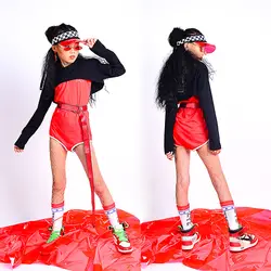 Джаз танцевальные костюмы для девочек Красный боди сценический костюм детский хип-хоп костюм Детская уличная Одежда для танцев DQS2694