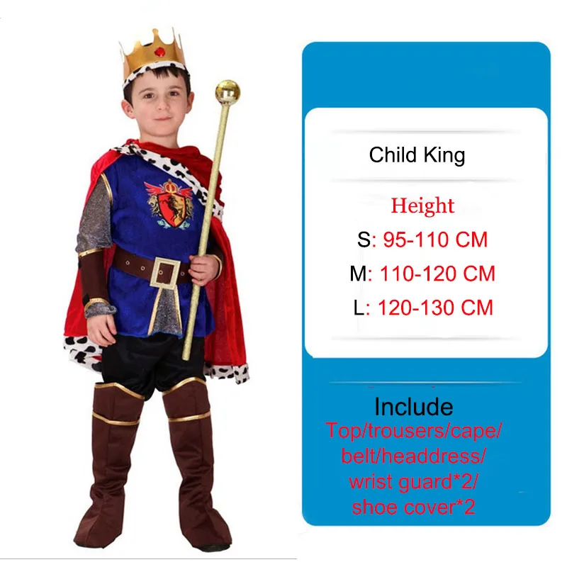 Gold Blue Colors Kid King Costumes Set Luxury Halloween Party Prince Cosplay Outfits Boys Leader of Kingdom C4574CH - Цвет: Blue