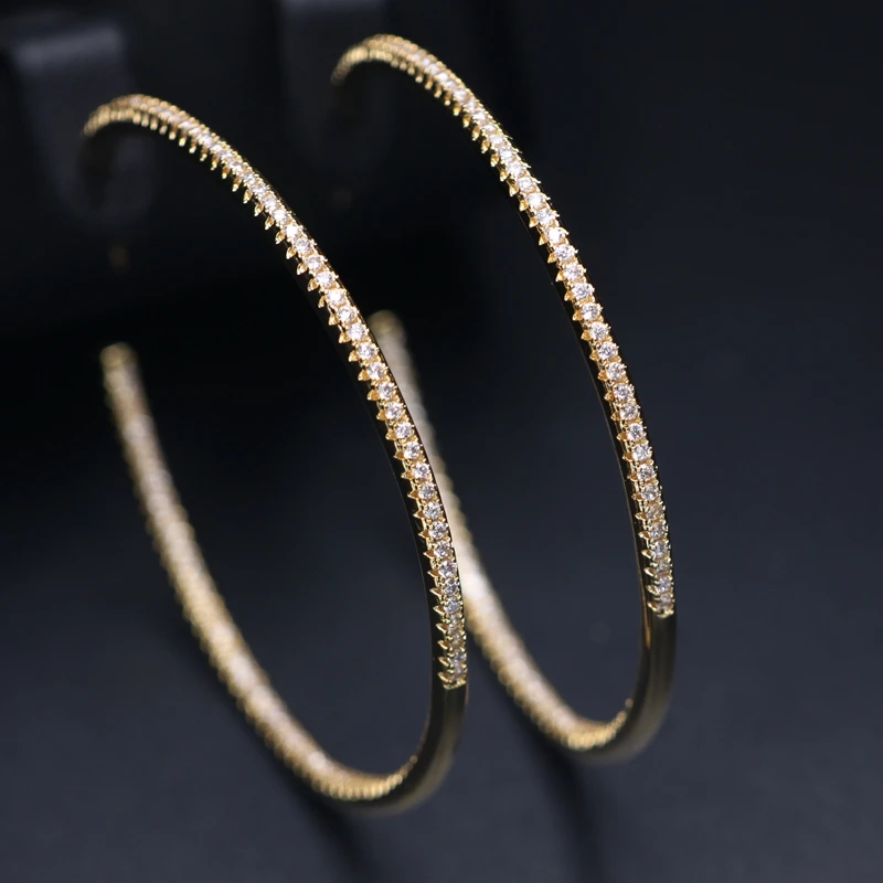 

Boho Gold color Big Circle Hoop Earrings For Women 50.5mm Colorful cubic zircon Large Round Earring Elegant Simple lady Jewelry
