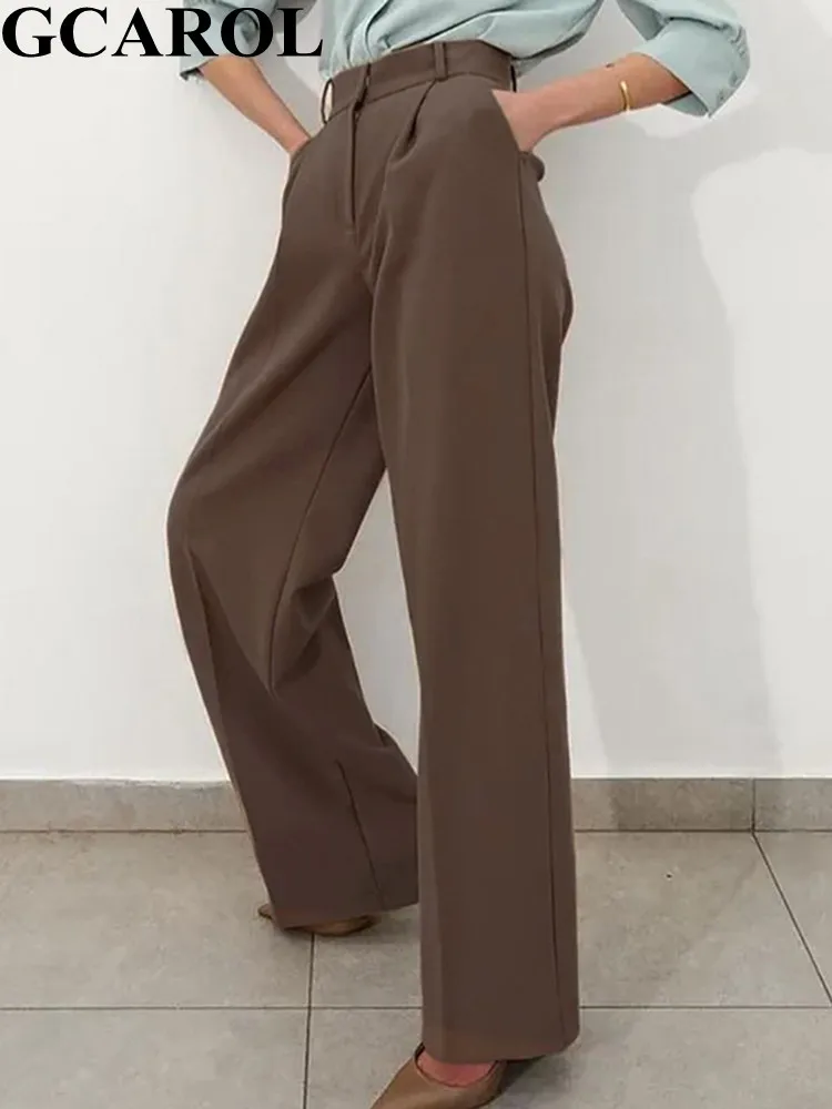 GCAROL Women Straight Brown Suit Pants 