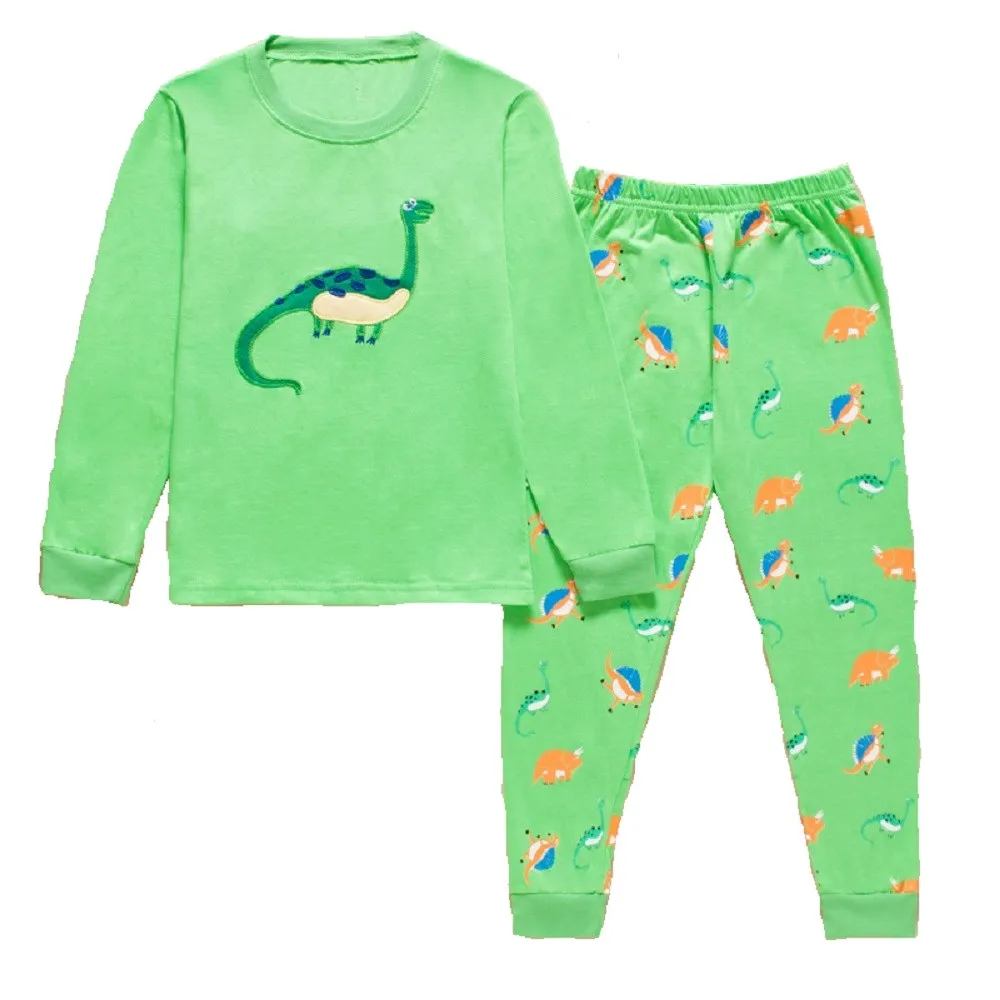 Dino Boys Sleepwear Suits 100% Cotton Long Children Clothes Sets Motor T-Shirts Pants 2-Pieces Sets Kid Pyjamas 2 3 4 5 6 7 Year