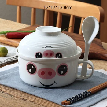 

Instant Noodle Bowl Large Capacity Food Container with Lid Spoon Chopsticks Dinnerware Sets Soup Salad Rice Bowl Household Items