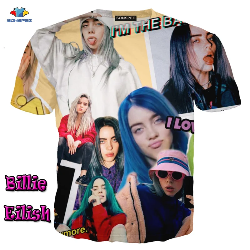 SONSPEE/Летняя футболка с коротким рукавом и звездами Billie Eilish; модный тренд; красивая футболка; смешная блузка с несколькими элементами; топы с локомотивным принтом