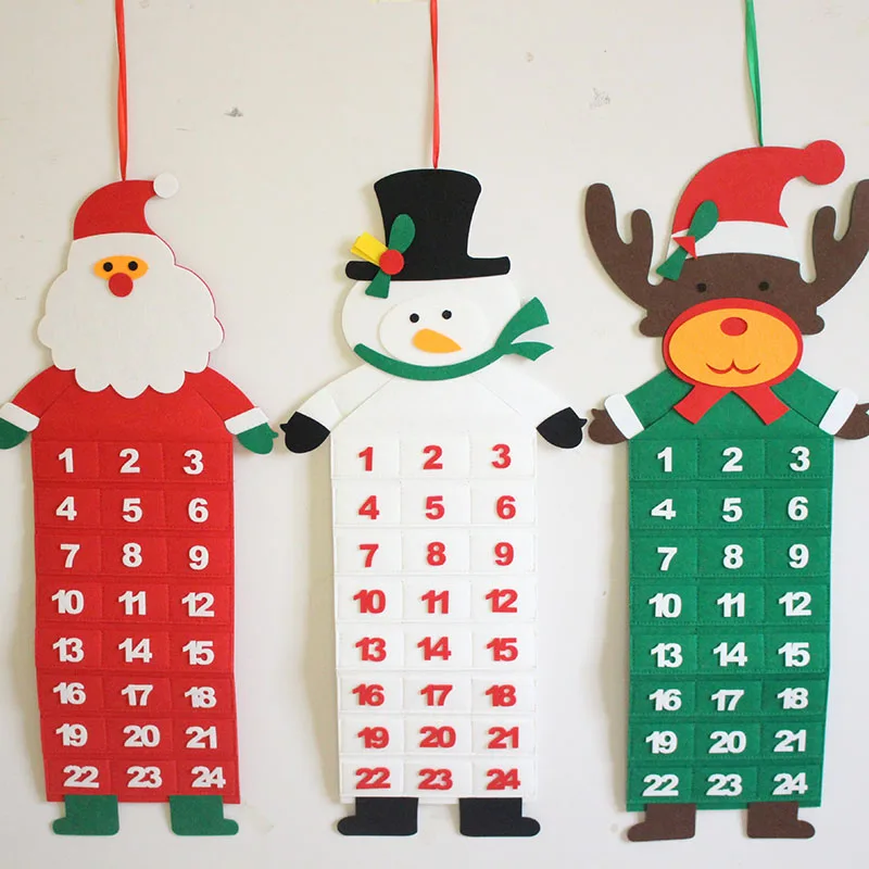 Christmas Felt Countdown Advent Calendar Xmas Decor Creative Wall Hanging Ornaments Family Home Decorations Calendar Baubles