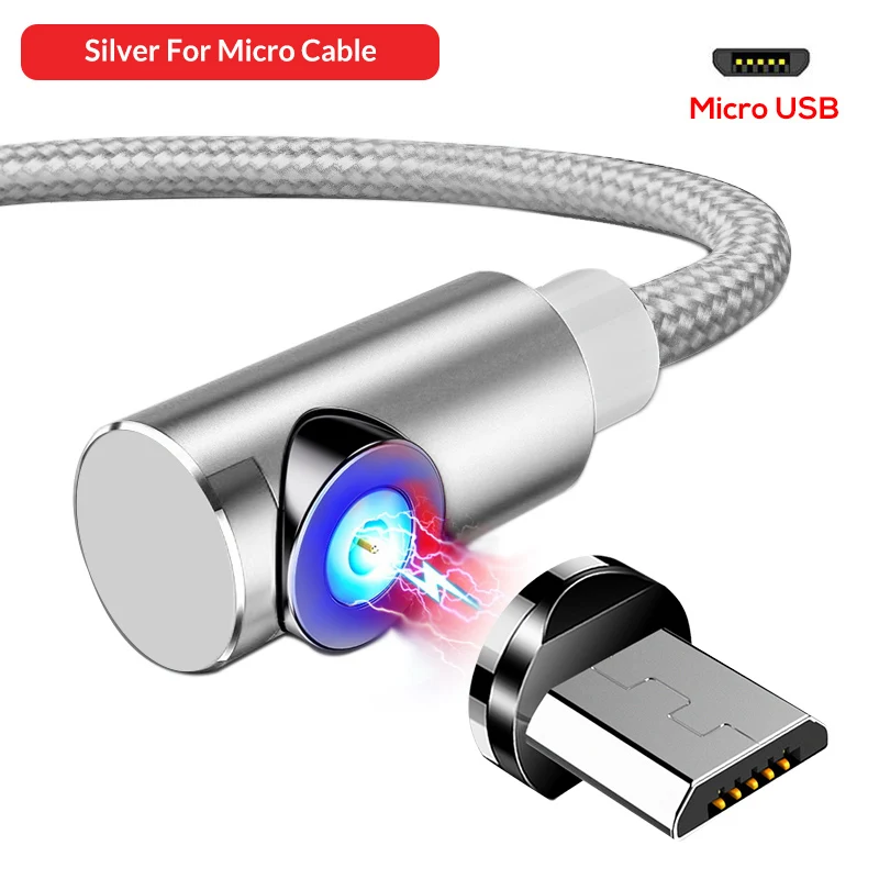For Micro USB Sliver Магнитный Micro USB кабель для IPhone6 7 8 X XS MAX usb type C Магнитный зарядный кабель USB C кабель для мобильного телефона для samsung huawei - Цвет: For Micro USB Sliver